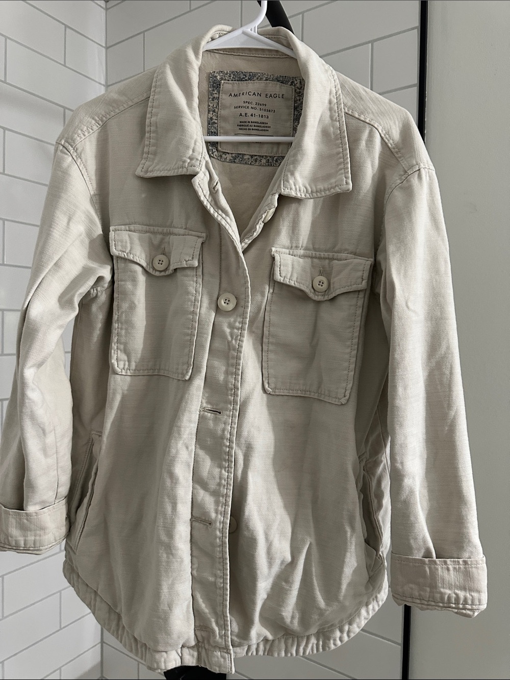 American Eagle Outfitters Light Cream Utility Jacket with Front Pockets